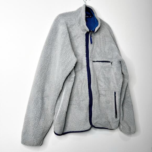 Patagonia Deep Pile Fleece Jacket XL Gray USA Made Retro 90s Full Zip Mesh - Picture 3 of 9